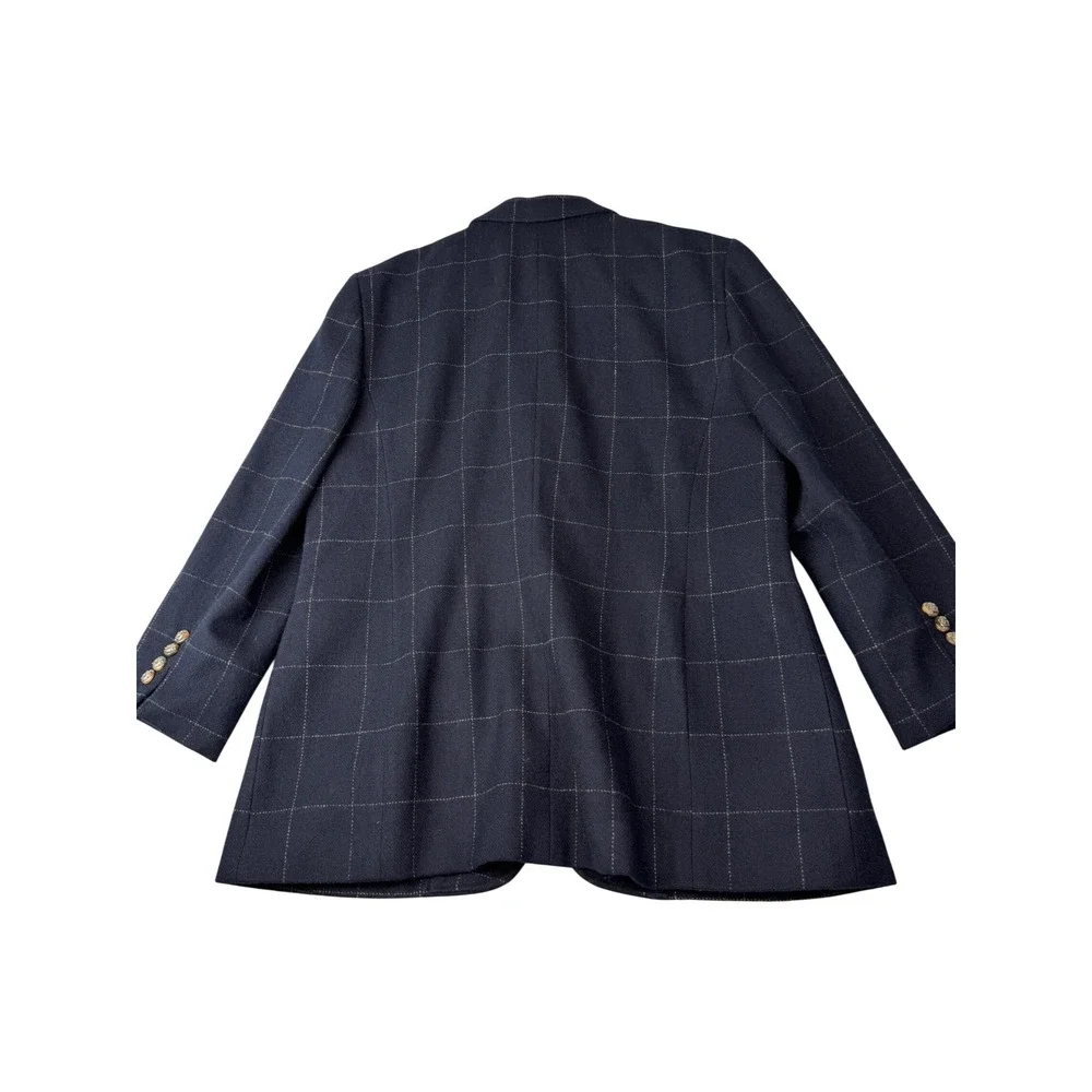 Lauren Ralph Lauren Windowpane Wool Blazer Navy Gold Buttons Preppy Petite P11